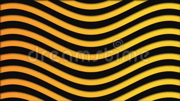 抽象的彩色背景黑色和黄色的波浪缓慢流动无缝的循环动画明亮的波浪线视频的预览图