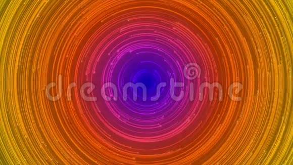 旋转由粒子和轨迹组成的抽象多色圆盘可循环运动背景视频的预览图