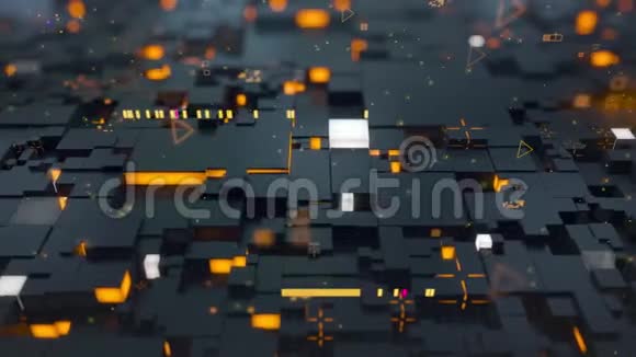 无缝回路三维数字技术概念带有橙色和黄色段的黑色立方体象征数据块视频的预览图