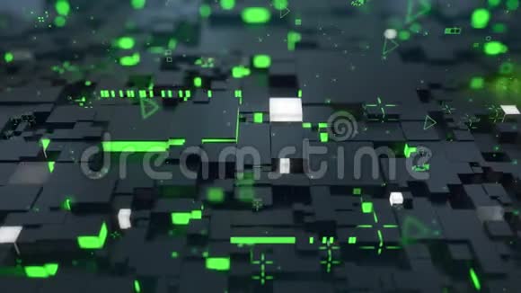 无缝回路三维数字技术概念带有绿色段的黑色立方体象征数据块视频的预览图