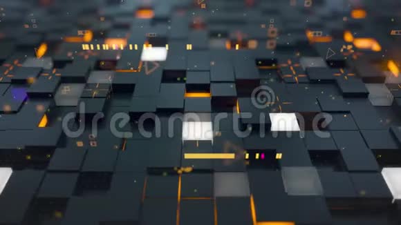无缝回路三维数字技术概念带有橙色和黄色段的黑色立方体象征数据块视频的预览图