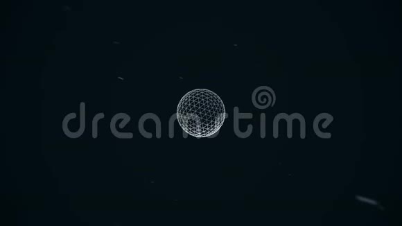动画旋转抽象白色球体构建的发光点交叉线抽象透明球视频的预览图