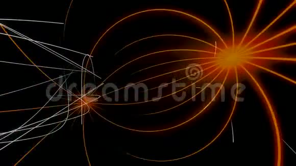 抽象橙色光线飞入两侧近乎混沌运动的白色窄线无缝环动画视频的预览图