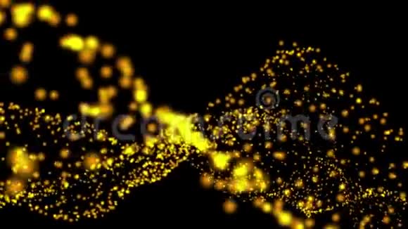 金色bokeh图形三维科幻背景的发光粒子深度和bokeh线和方形粒子视频的预览图