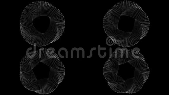 改造不同的莫比乌斯托里制成的黑色球3D图形相关可循环动画阿尔法哑光视频的预览图
