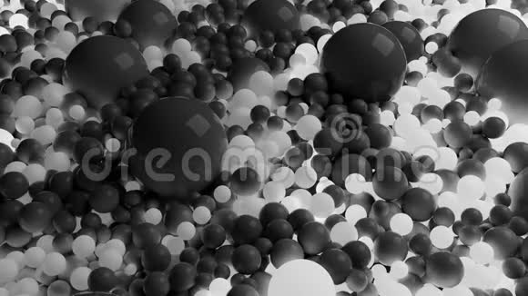 4k三维无缝循环动画美丽的灰色和白色小和大球或球覆盖平面抽象视频的预览图
