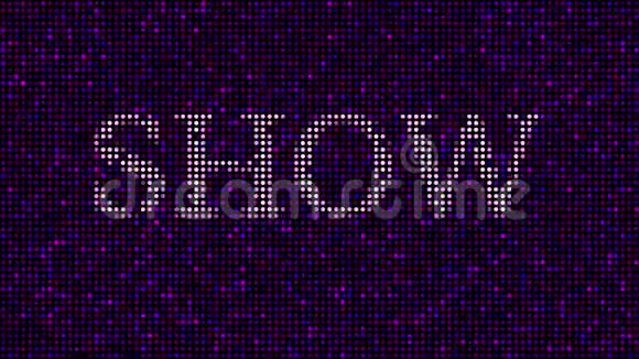 在粉红色和紫色的闪烁点中揭示单词SHOW循环动画视频的预览图