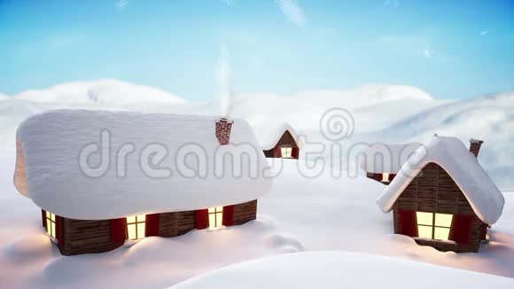 雪落在可爱的村庄上视频的预览图