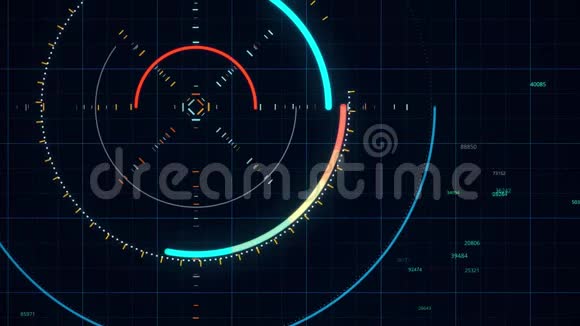 带有间谍风格圆圈的抽象动画动画计算机图形圆圈的笔画在未来的风格新生儿视频的预览图