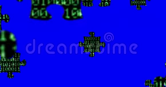 零和一个绿色二进制数字代码拼图块背景落在色度键蓝屏背景计算机视频的预览图