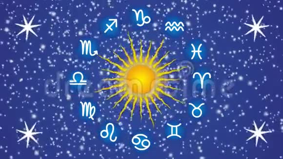 太阳和12个黄道星座在旋转的星空背景下视频的预览图