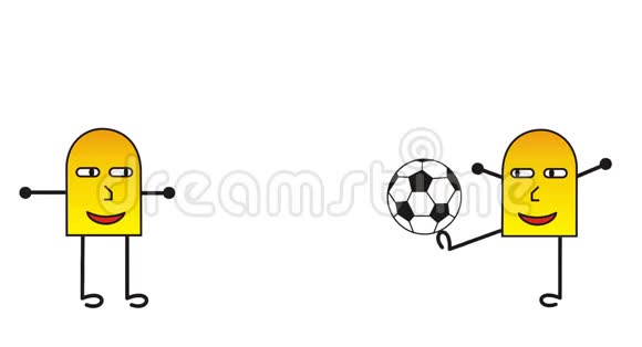 卡通抽象的小个子男人在足球足球中打球视频的预览图