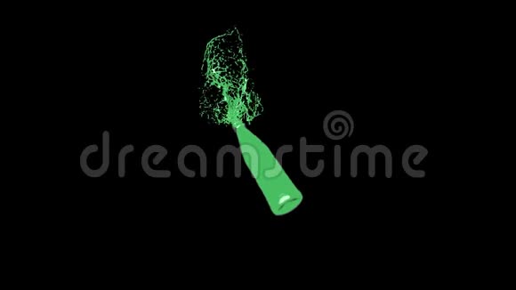 绿色卡通液体从苏打水玻璃瓶中溢出在冷冻时间的影响下视频的预览图