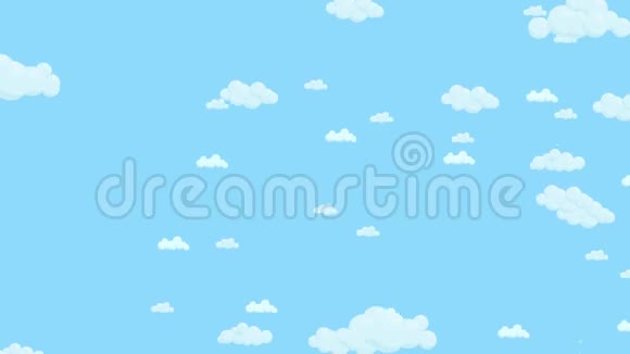 蔚蓝的天空云彩漫天飞舞卡通天空背景平面动画视频的预览图