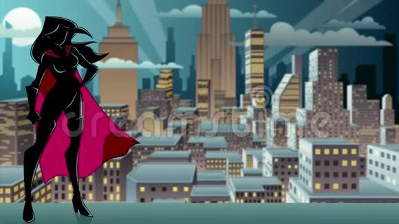 超级英雄站立之夜城市剪影视频的预览图