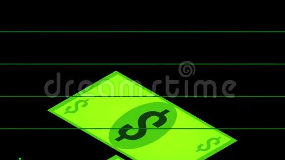 美元落在黑色背景绿色线条图上视频的预览图
