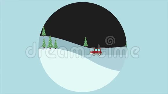 山上有车的圣诞景色视频的预览图