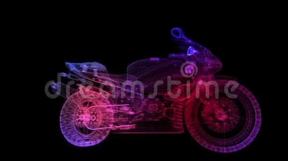 摩托车发光粒子排列在模型摩托车的形成中动画动画视频的预览图