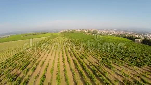 从葡萄园拍摄的旧城卡卡森的空中录像法国南部视频的预览图