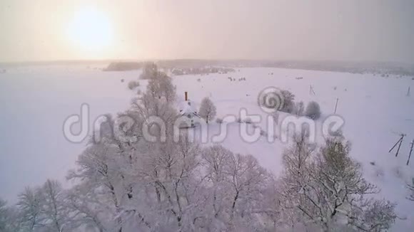空中拍摄的白雪中森林的景色视频的预览图