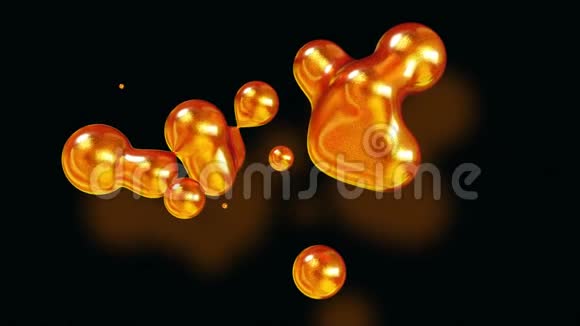 在金属球的抽象背景下仿佛玻璃滴或装满金火花的球体融合在一起视频的预览图