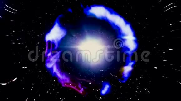 穿越抽象的虫洞时空云雾百万星辰动画美丽的蓝色星系隧道视频的预览图