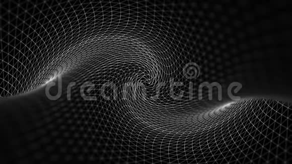 在黑色背景下无止境的运动中挥舞抽象的体积纹理无缝的循环白色线条扭曲的空间视频的预览图