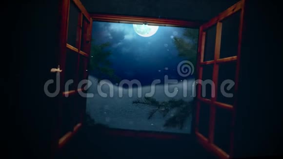 动画特写开放的窗户远离山月景观视频的预览图