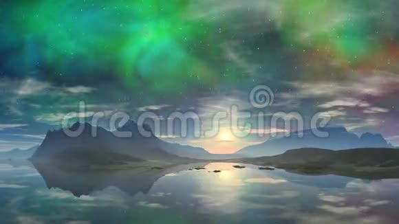 美丽的湖面上五彩缤纷的日出视频的预览图