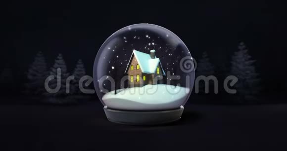 黑夜森林动画中的木屋雪球雪视频的预览图