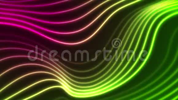 绿色紫色霓虹灯弯曲波浪线视频动画视频的预览图
