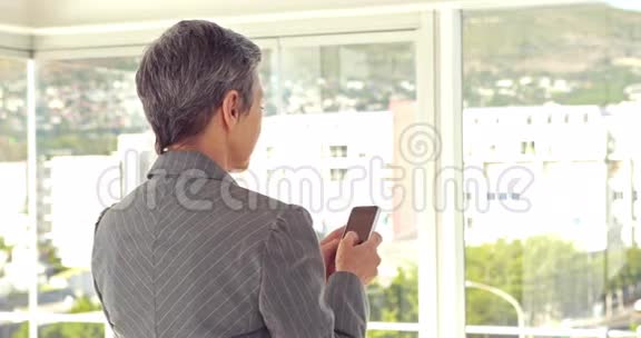女商人使用智能手机的后视图视频的预览图