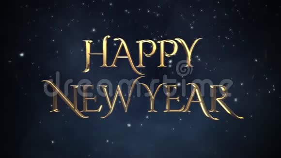 动画特写新年快乐文字蓝色背景下白色雪花视频的预览图