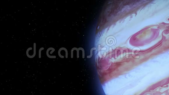 宇宙飞船飞过木星和闪亮的引擎灯三维动画地球的纹理是在视频的预览图