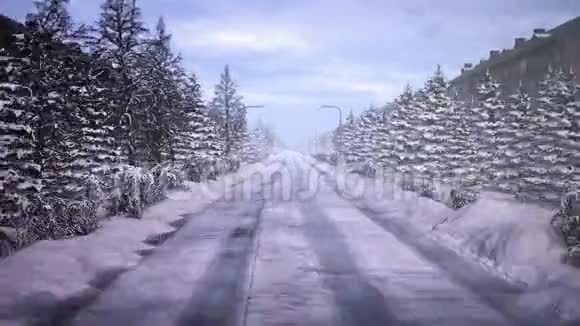 开在雪道上白天的城市视频的预览图