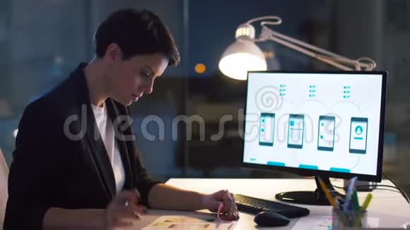 UI设计师在夜间办公室工作视频的预览图