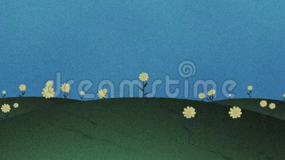 剪草山和花卉复古漫画背景视频的预览图