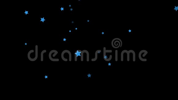 动画的抽象蓝色五尖绿色彩色的星星落在黑色的背景上小星星纸屑视频的预览图