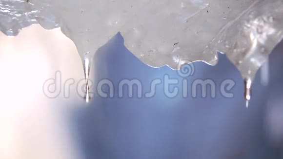 从融化的冰柱中滴下的水特写视频的预览图