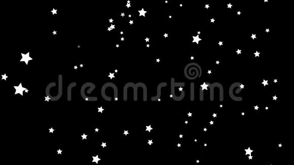 闪亮的白色的星星在黑色的背景上不断向上移动孩子们的卡通小小的美丽的星星从底部飞来视频的预览图