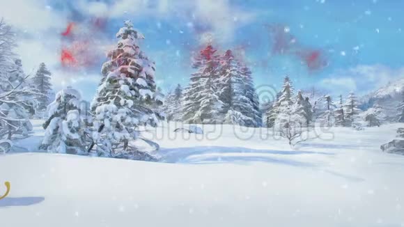 圣诞老人正坐着一辆带礼物的雪橇在森林里骑马圣诞快乐2019年新年快乐无缝环视频的预览图