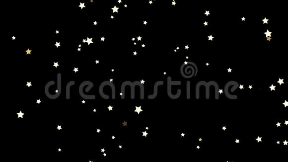 美轮美奂白色射星从下到上在黑色背景上无缝循环小小的五尖的星星在飞翔视频的预览图