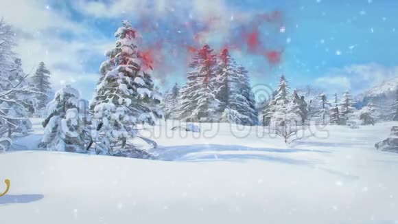 圣诞老人正坐着一辆带礼物的雪橇在森林里骑马圣诞快乐2019年新年快乐无缝环视频的预览图