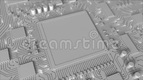 空白灰色PCB或印刷电路板上的信号概念循环三维动画视频的预览图