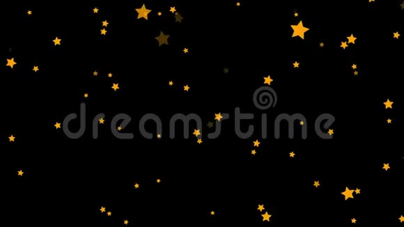 动画的抽象金色五尖绿色五颜六色的星星落在黑色的背景上小小的橙色星星视频的预览图