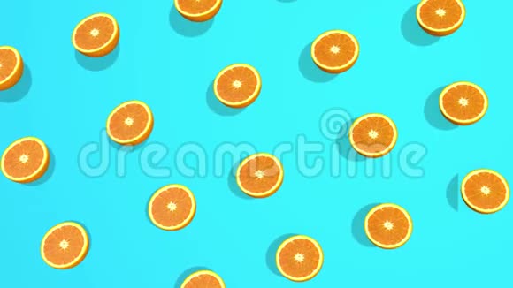 彩色图案与橙色水果切片三维元素视频镜头4K循环视频的预览图