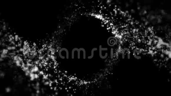 抽象飞行单色小点在黑色背景上创造戒指美丽的细小的闪光粒子视频的预览图
