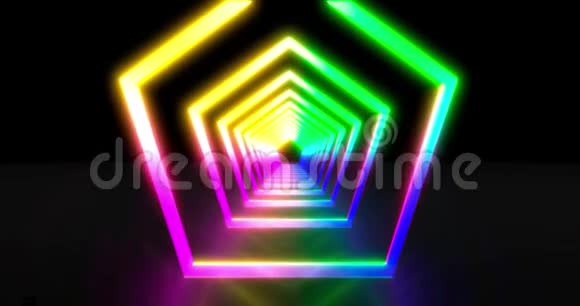 霓虹灯几何背景与LED荧光隧道紫外线抽象蓝色紫色循环动画4K视频的预览图