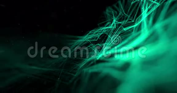抽象的流波阵列彩色闪光与黑色背景技术粒子的绿色线条视频的预览图