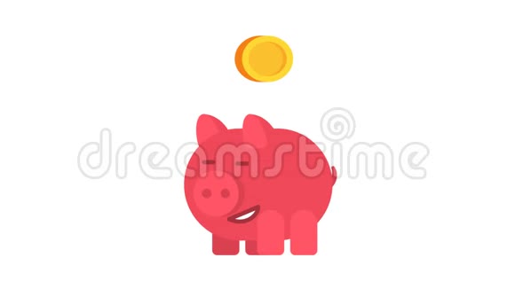 猪银行微笑硬币掉进里面绿色背景视频的预览图